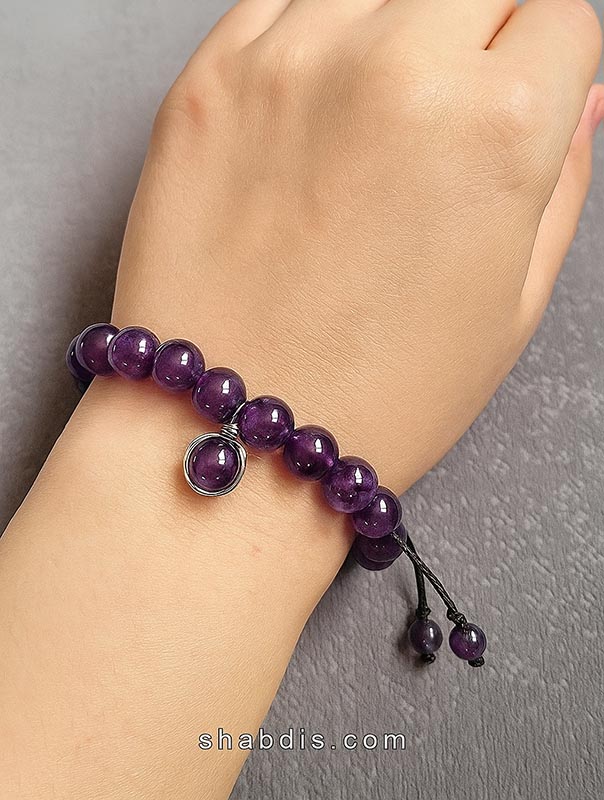 دستبند آمیتیست آویز دار - کد B201 دستبند سنگ آمیتیست