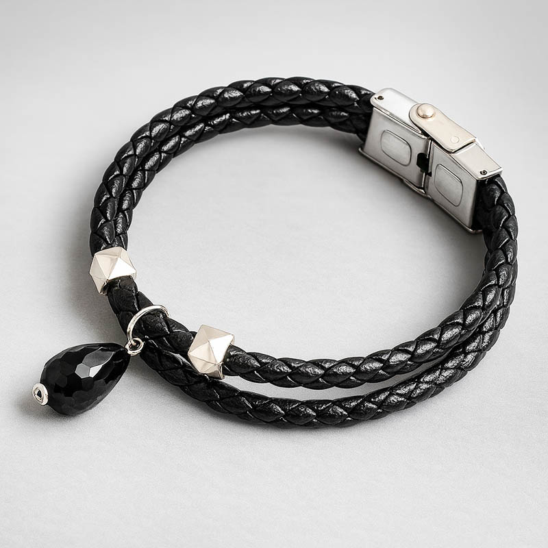 دستبند نقره و سنگ - کد B119 دستبند نقره و اونیکس