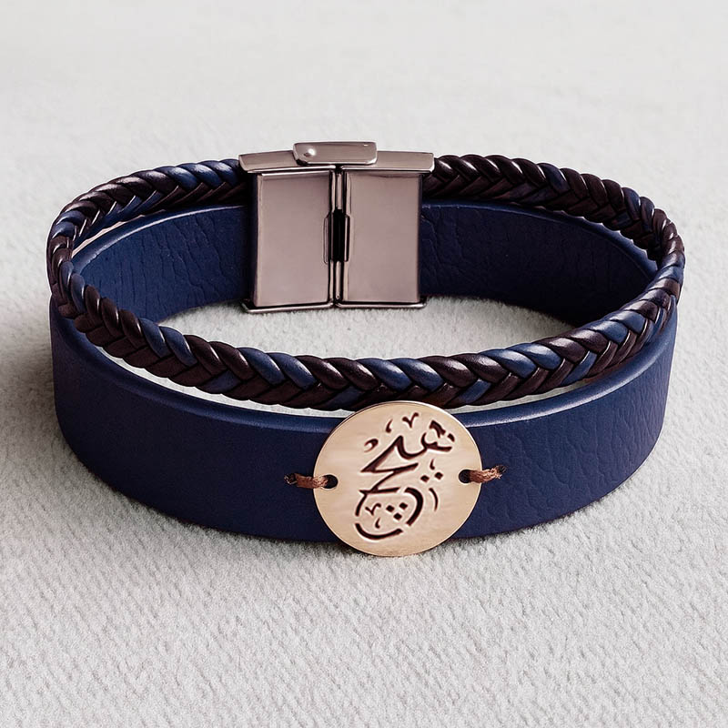 دستبند چرم و نقره - کد B144 دستبند چرم و نقره هیچ